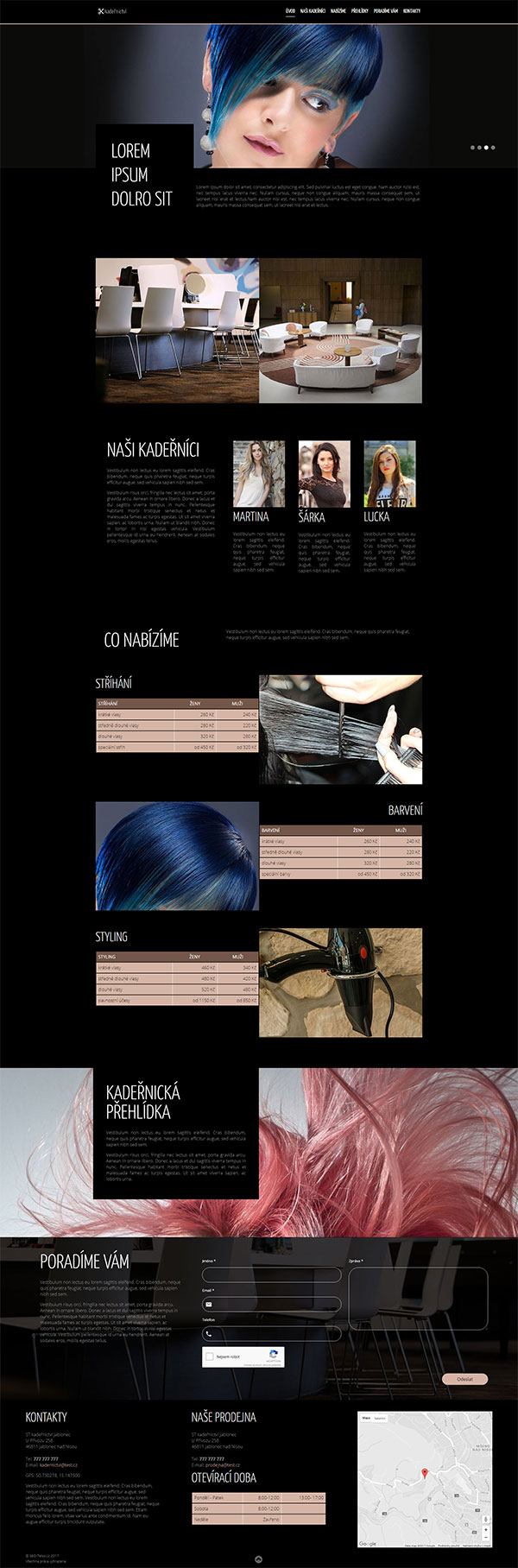Šablona připravená pro prezentaci kadeřnického salonu